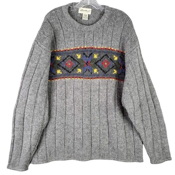 Eddie Bauer Sweater Wool Knit Crewneck Light Gray Men’s Size Large L - Picture 2 of 7